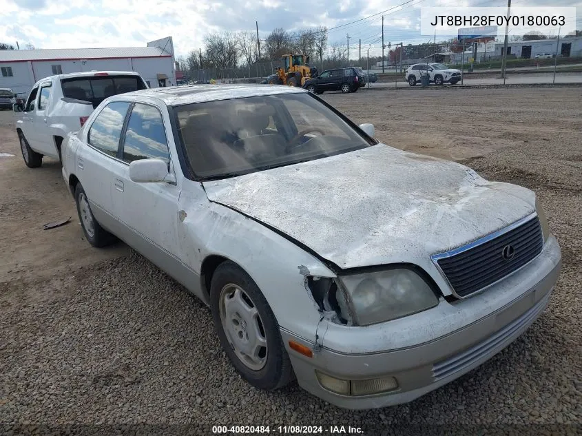 2000 Lexus Ls 400 VIN: JT8BH28F0Y0180063 Lot: 40820484