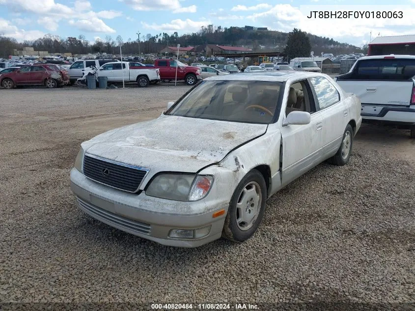 2000 Lexus Ls 400 VIN: JT8BH28F0Y0180063 Lot: 40820484