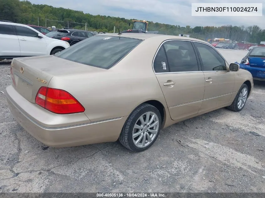 2001 Lexus Ls 430 VIN: JTHBN30F110024274 Lot: 40505136