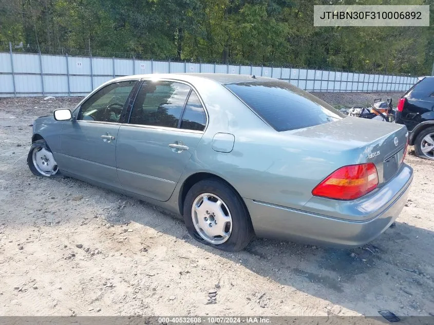 2001 Lexus Ls 430 VIN: JTHBN30F310006892 Lot: 40532608