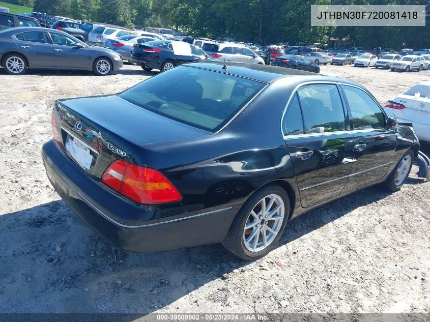 2002 Lexus Ls 430 VIN: JTHBN30F720081418 Lot: 39509002