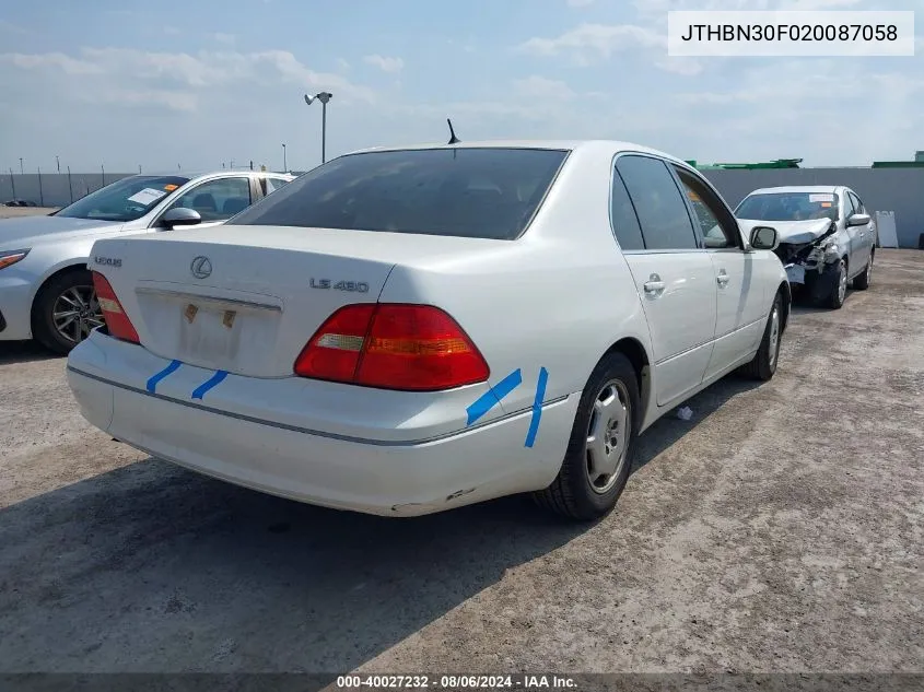 2002 Lexus Ls 430 VIN: JTHBN30F020087058 Lot: 40027232