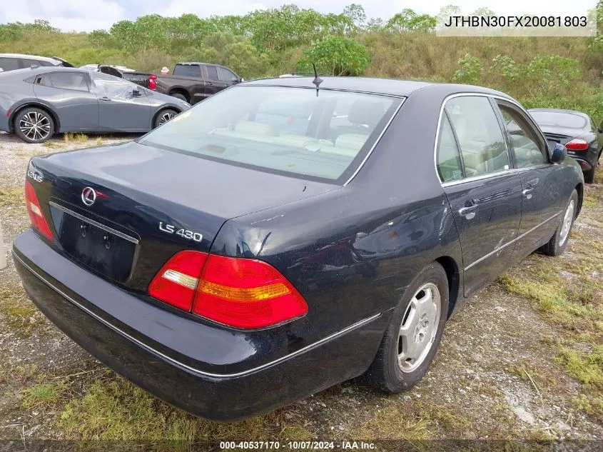 2002 Lexus Ls 430 VIN: JTHBN30FX20081803 Lot: 40537170