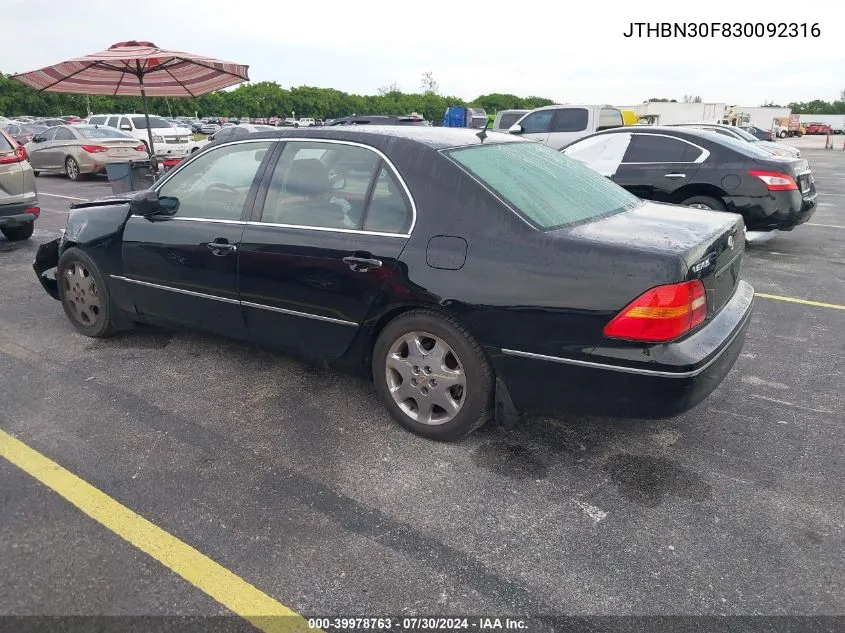 2003 Lexus Ls 430 VIN: JTHBN30F830092316 Lot: 39978763