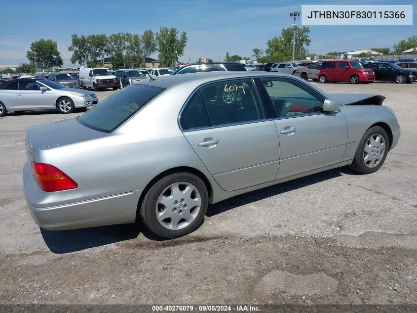 2003 Lexus Ls 430 430 VIN: JTHBN30F830115366 Lot: 40276079