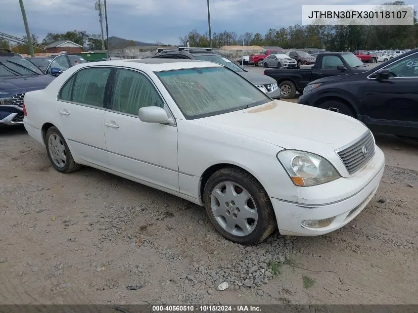 2003 Lexus Ls 430 VIN: JTHBN30FX30118107 Lot: 40560510