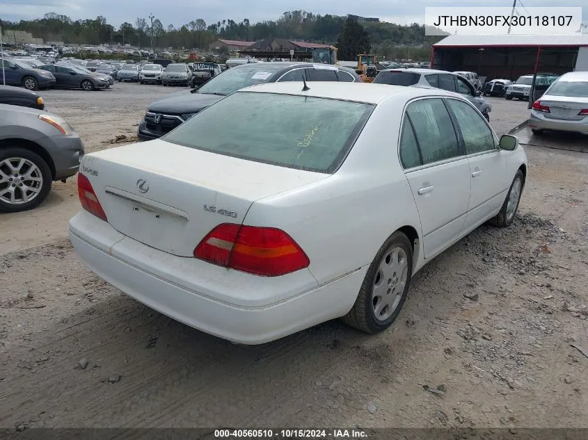 2003 Lexus Ls 430 VIN: JTHBN30FX30118107 Lot: 40560510