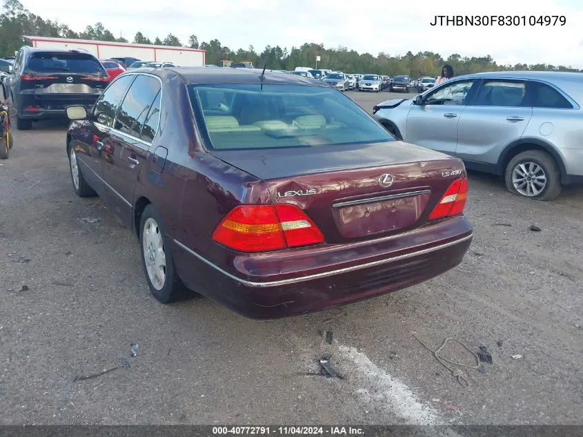 2003 Lexus Ls 430 VIN: JTHBN30F830104979 Lot: 40772791