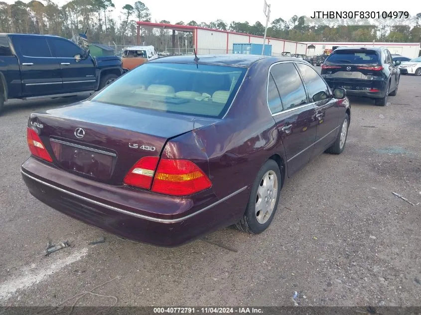 2003 Lexus Ls 430 VIN: JTHBN30F830104979 Lot: 40772791