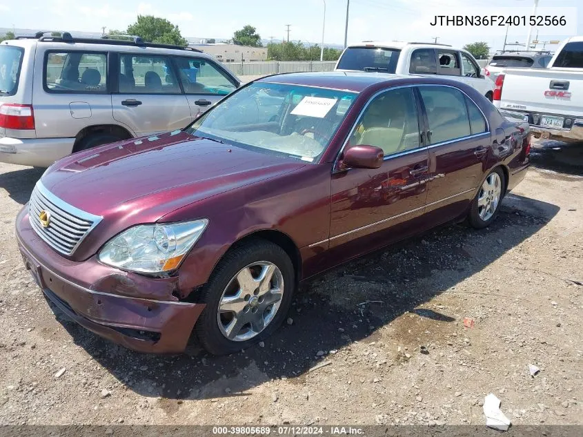 2004 Lexus Ls 430 VIN: JTHBN36F240152566 Lot: 39805689