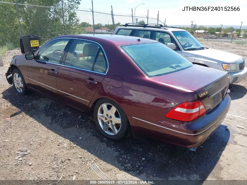 2004 Lexus Ls 430 VIN: JTHBN36F240152566 Lot: 39805689