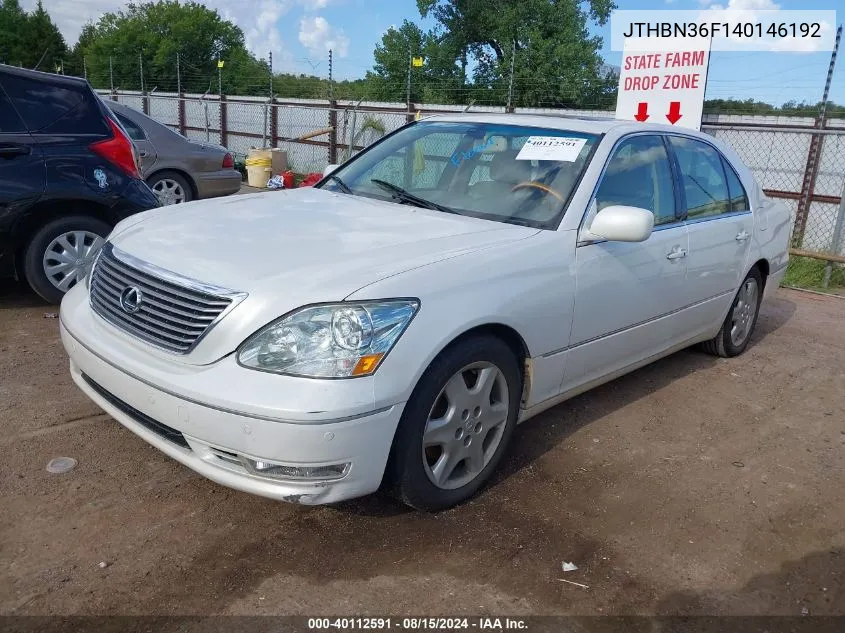 2004 Lexus Ls 430 VIN: JTHBN36F140146192 Lot: 40112591