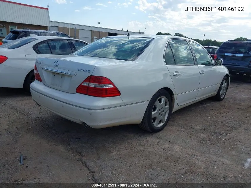 2004 Lexus Ls 430 VIN: JTHBN36F140146192 Lot: 40112591