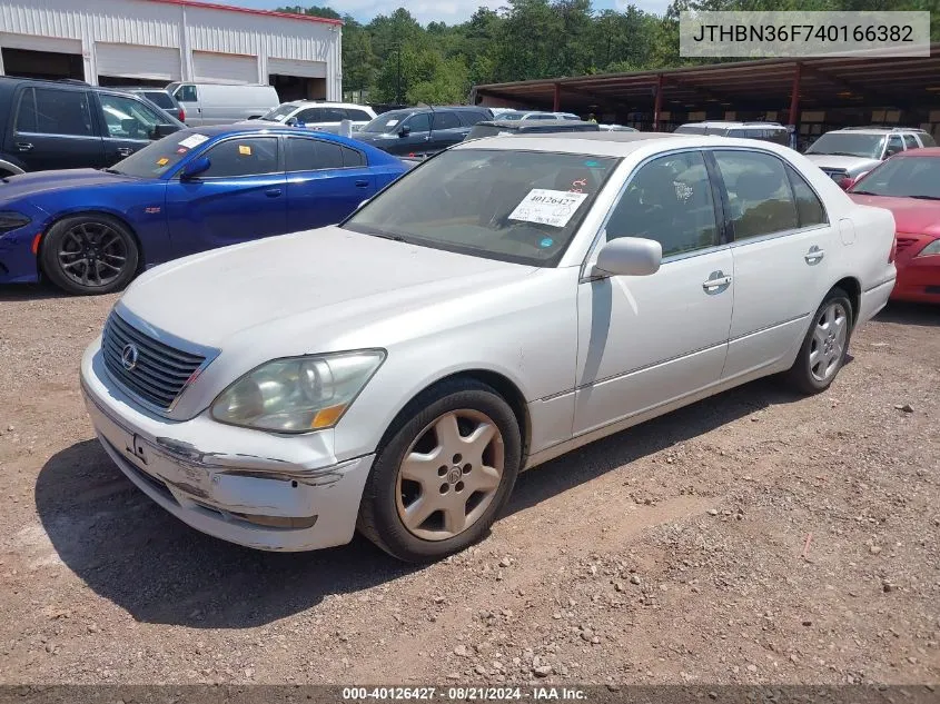 2004 Lexus Ls 430 VIN: JTHBN36F740166382 Lot: 40126427