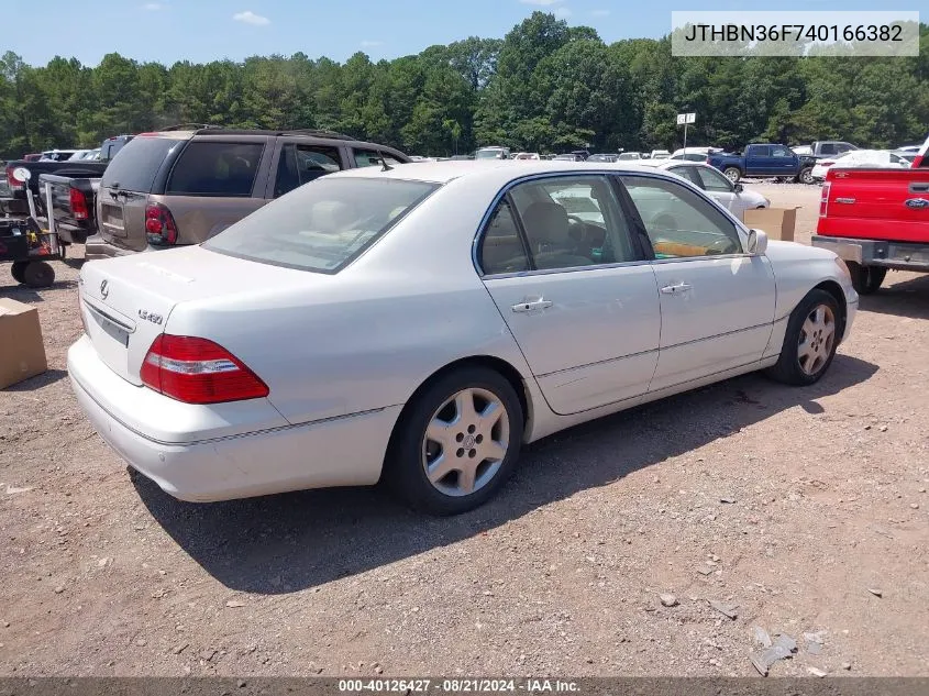 2004 Lexus Ls 430 VIN: JTHBN36F740166382 Lot: 40126427