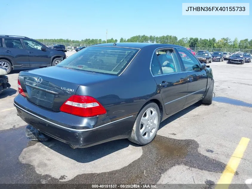 2004 Lexus Ls 430 VIN: JTHBN36FX40155733 Lot: 40151537