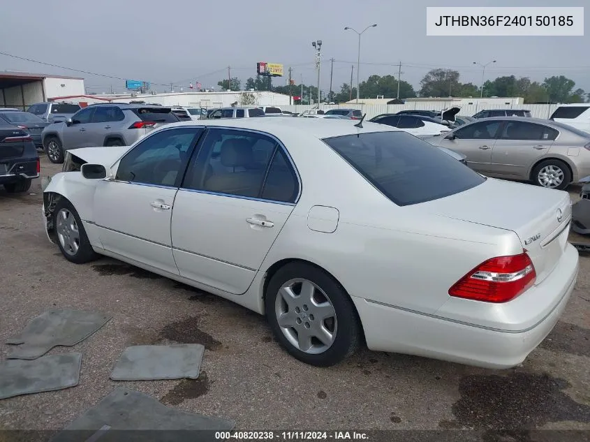 2004 Lexus Ls Base (A6) VIN: JTHBN36F240150185 Lot: 40820238