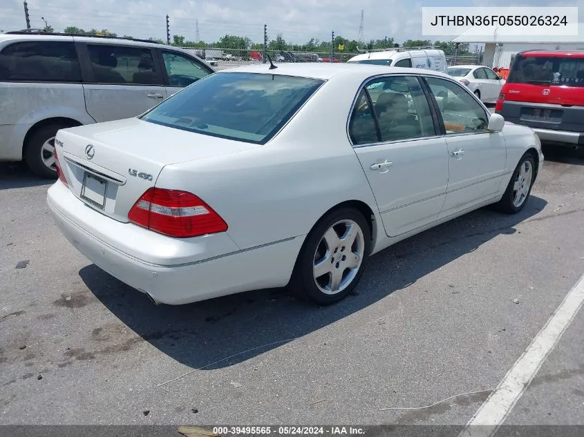 2005 Lexus Ls 430 VIN: JTHBN36F055026324 Lot: 39495565