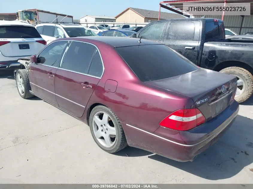 2005 Lexus Ls 430 VIN: JTHBN36F555023726 Lot: 39766842