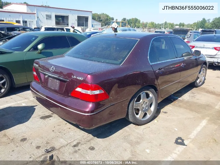 2005 Lexus Ls 430 VIN: JTHBN36F555006022 Lot: 40376073