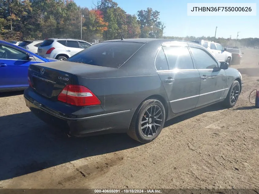 2005 Lexus Ls 430 VIN: JTHBN36F755000626 Lot: 40655091