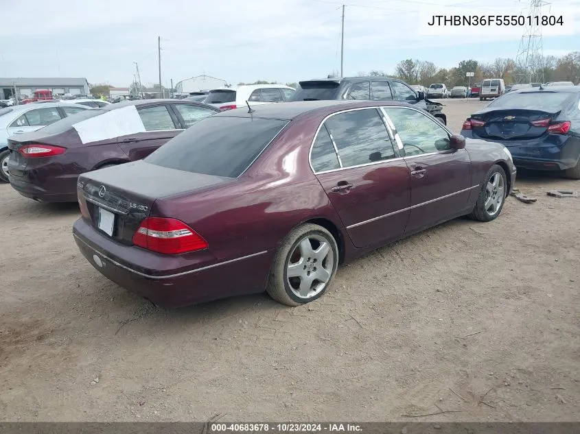 2005 Lexus Ls 430 VIN: JTHBN36F555011804 Lot: 40683678