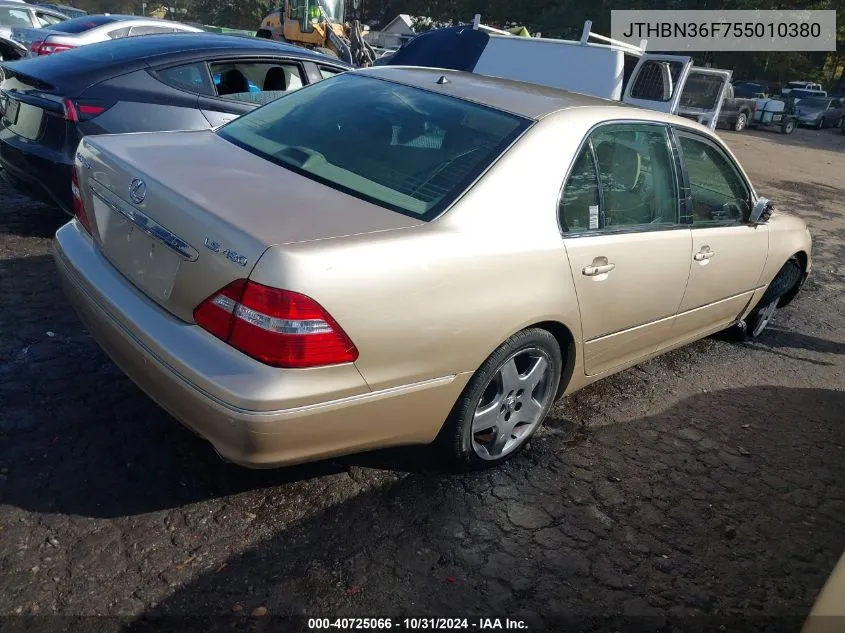 2005 Lexus Ls 430 VIN: JTHBN36F755010380 Lot: 40725066