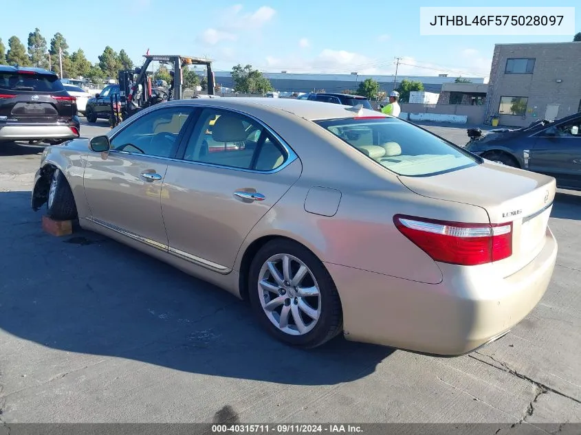 2007 Lexus Ls 460 VIN: JTHBL46F575028097 Lot: 40315711