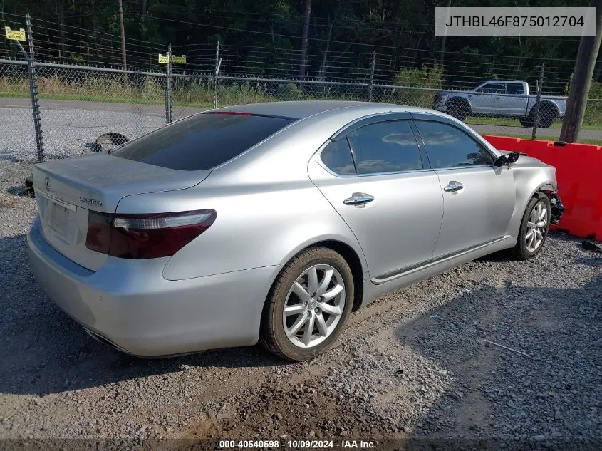 2007 Lexus Ls 460 VIN: JTHBL46F875012704 Lot: 40540598