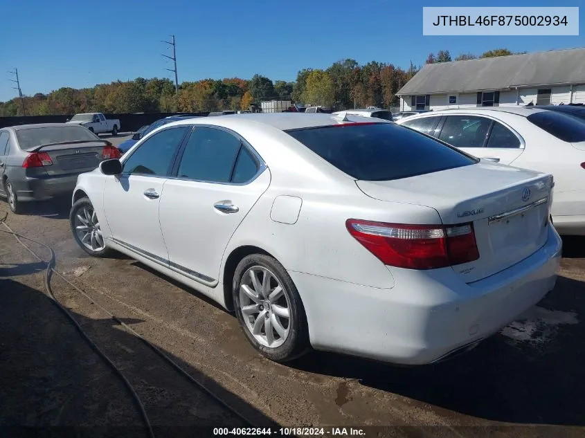 2007 Lexus Ls 460 VIN: JTHBL46F875002934 Lot: 40622644