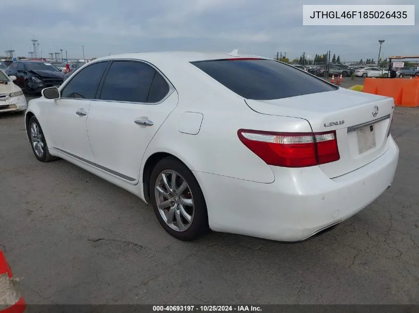 2008 Lexus Ls 460 L VIN: JTHGL46F185026435 Lot: 40693197