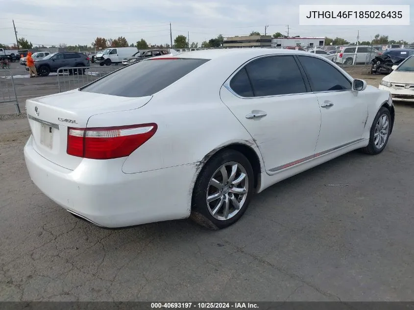 2008 Lexus Ls 460 L VIN: JTHGL46F185026435 Lot: 40693197