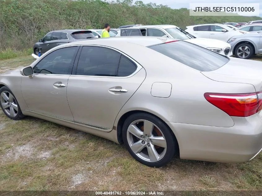 2012 Lexus Ls 460 VIN: JTHBL5EF1C5110006 Lot: 40491762