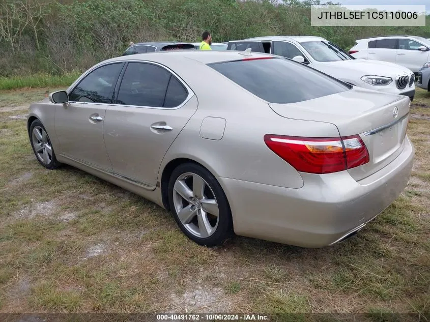 2012 Lexus Ls 460 VIN: JTHBL5EF1C5110006 Lot: 40491762