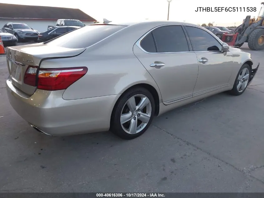 2012 Lexus Ls 460 VIN: JTHBL5EF6C5111538 Lot: 40616306