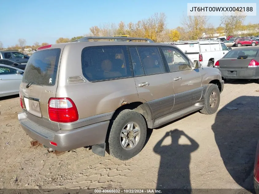 1999 Lexus Lx 470 VIN: JT6HT00WXX0042188 Lot: 40665032