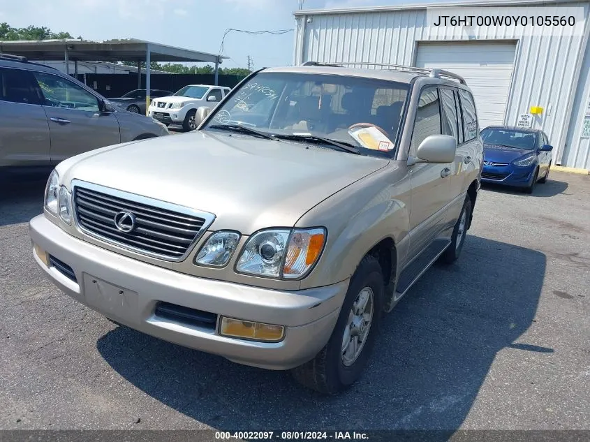 2000 Lexus Lx 470 VIN: JT6HT00W0Y0105560 Lot: 40022097