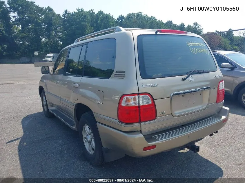 2000 Lexus Lx 470 VIN: JT6HT00W0Y0105560 Lot: 40022097