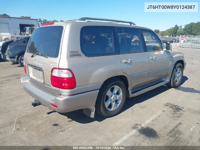 2000 Lexus Lx 470 VIN: JT6HT00W8Y0124387 Lot: 40653496