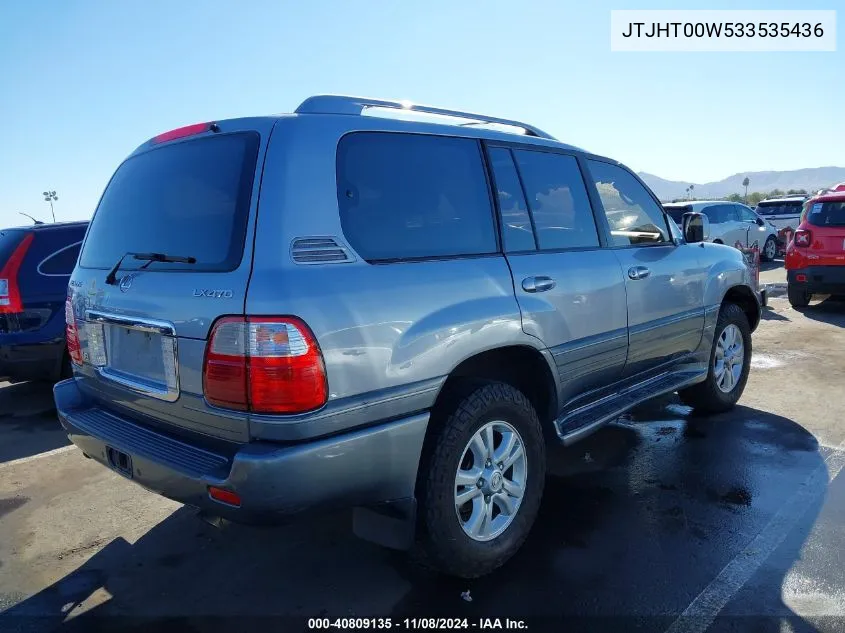 2003 Lexus Lx 470 VIN: JTJHT00W533535436 Lot: 40809135