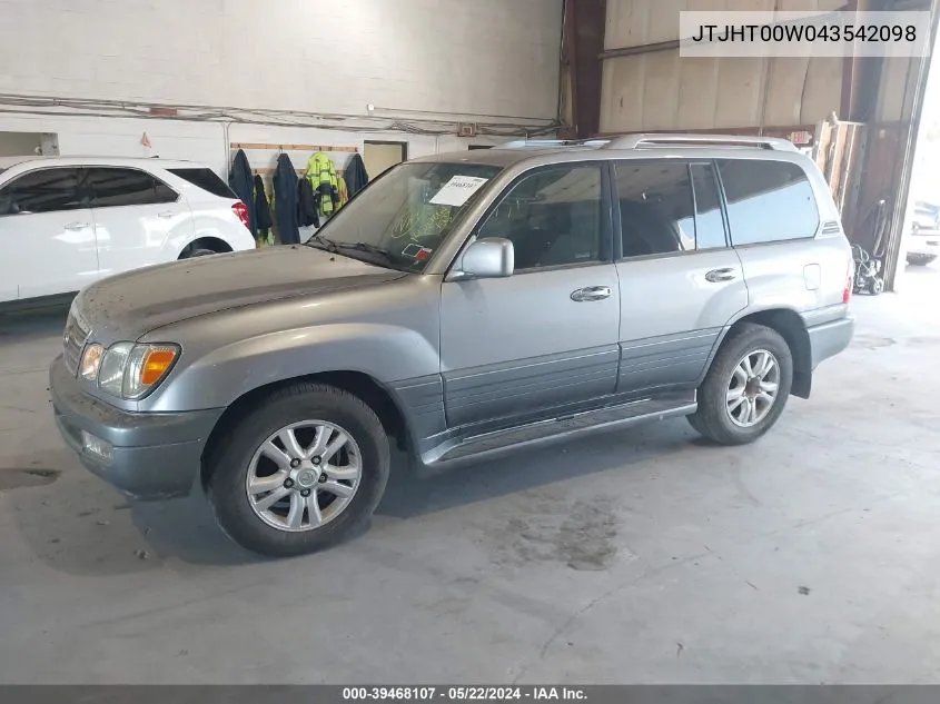 2004 Lexus Lx 470 VIN: JTJHT00W043542098 Lot: 39468107