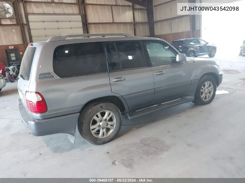 2004 Lexus Lx 470 VIN: JTJHT00W043542098 Lot: 39468107