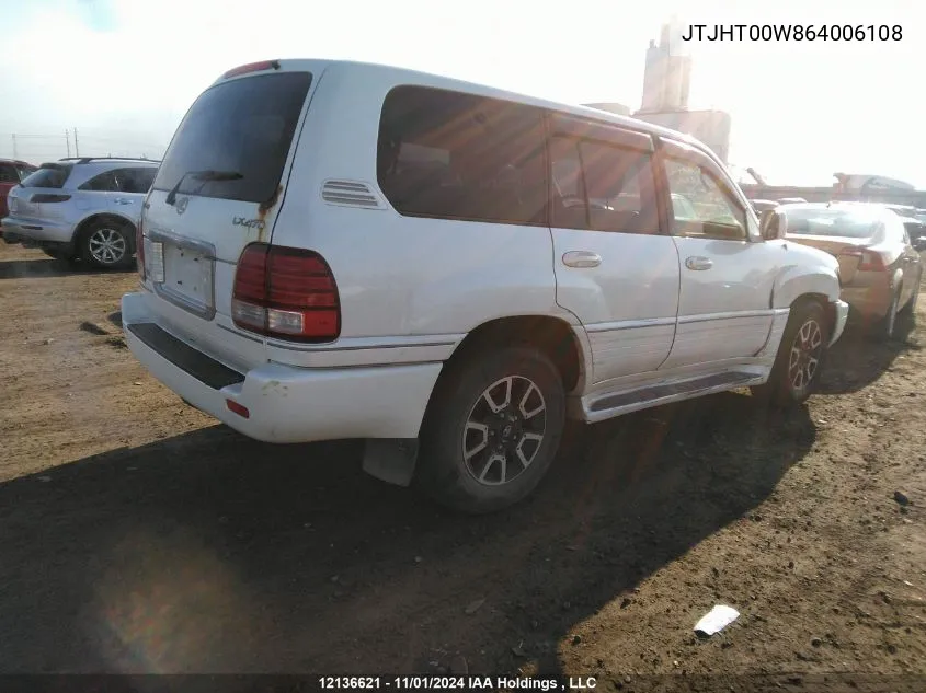 2006 Lexus Lx 470 VIN: JTJHT00W864006108 Lot: 12136621