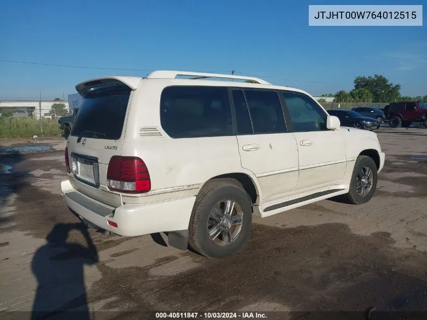 2006 Lexus Lx 470 Base (A5) VIN: JTJHT00W764012515 Lot: 40511847