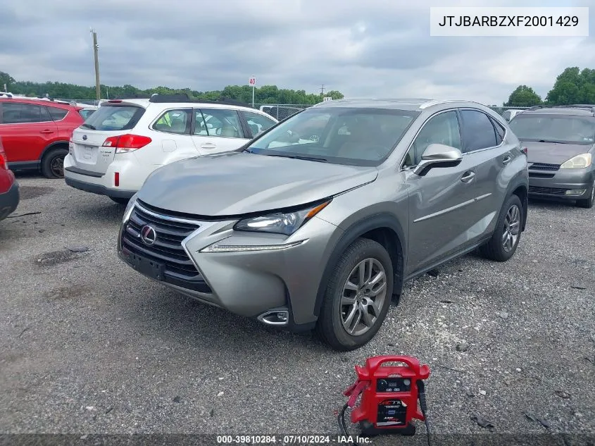 2015 Lexus Nx 200T VIN: JTJBARBZXF2001429 Lot: 39810284