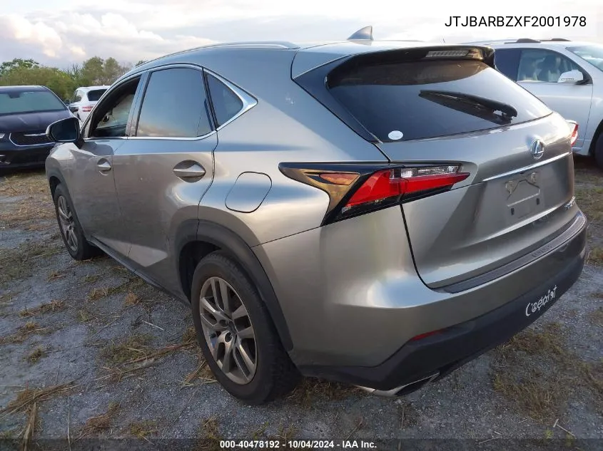 2015 Lexus Nx 200T VIN: JTJBARBZXF2001978 Lot: 40478192