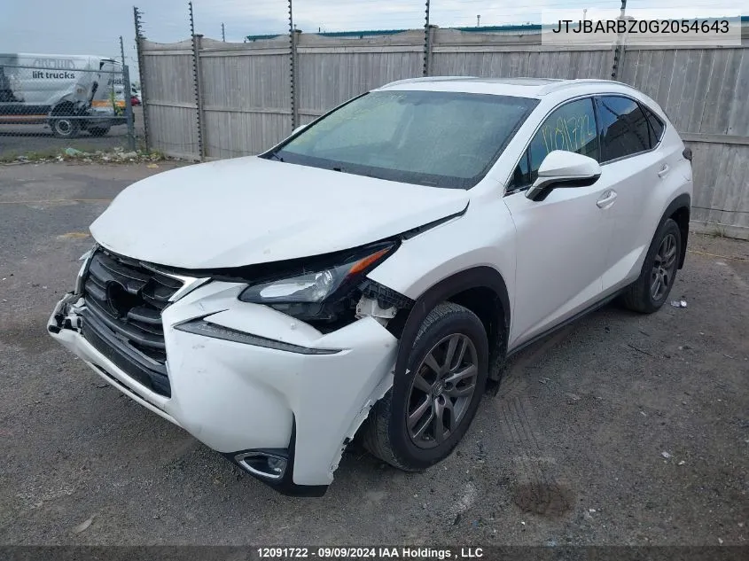 2016 Lexus Nx 200T/Base/F Sport VIN: JTJBARBZ0G2054643 Lot: 12091722