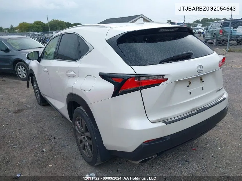 2016 Lexus Nx 200T/Base/F Sport VIN: JTJBARBZ0G2054643 Lot: 12091722