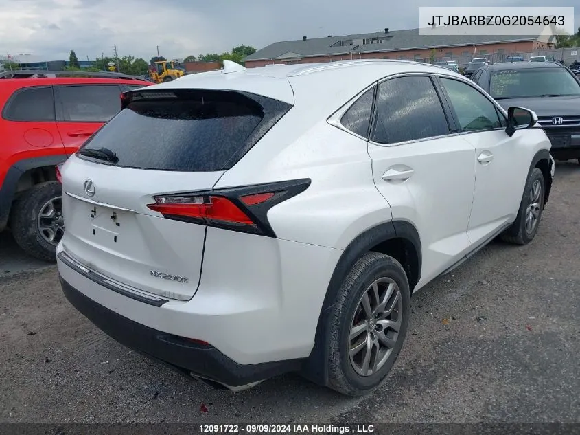 2016 Lexus Nx 200T/Base/F Sport VIN: JTJBARBZ0G2054643 Lot: 12091722