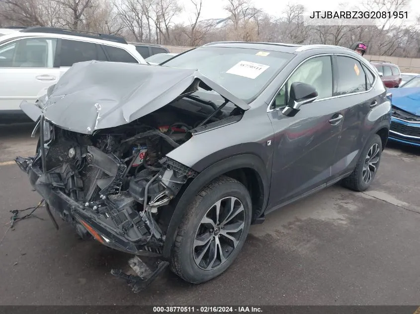 2016 Lexus Nx 200T F Sport VIN: JTJBARBZ3G2081951 Lot: 38770511